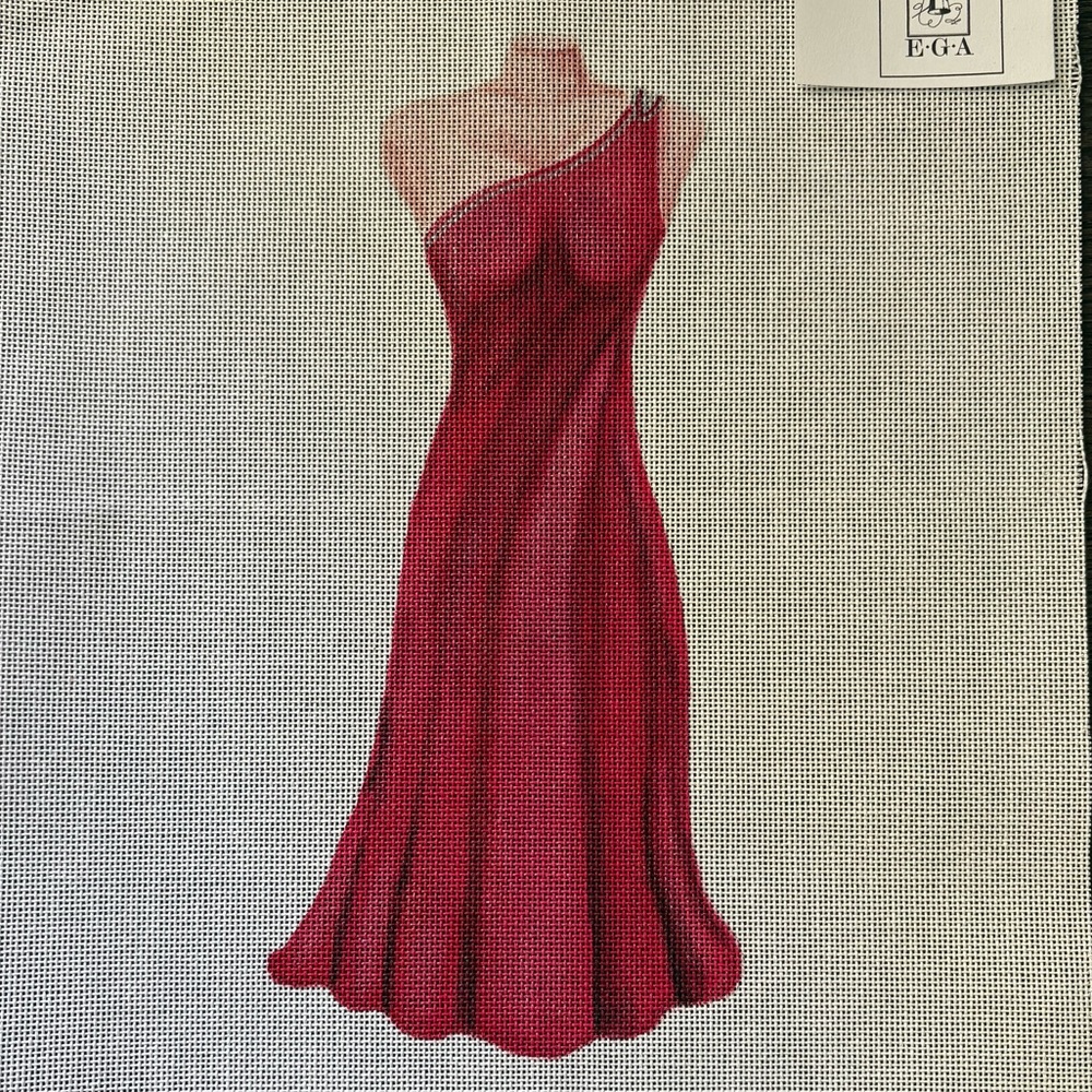 Handpainted Fiber Art Canvas - Red Evening Gown